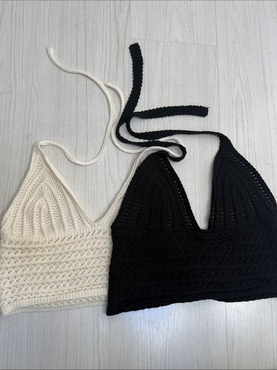 SHEIN Tops - SHEIN Crochet Halter Bralette Set — Black & Cream